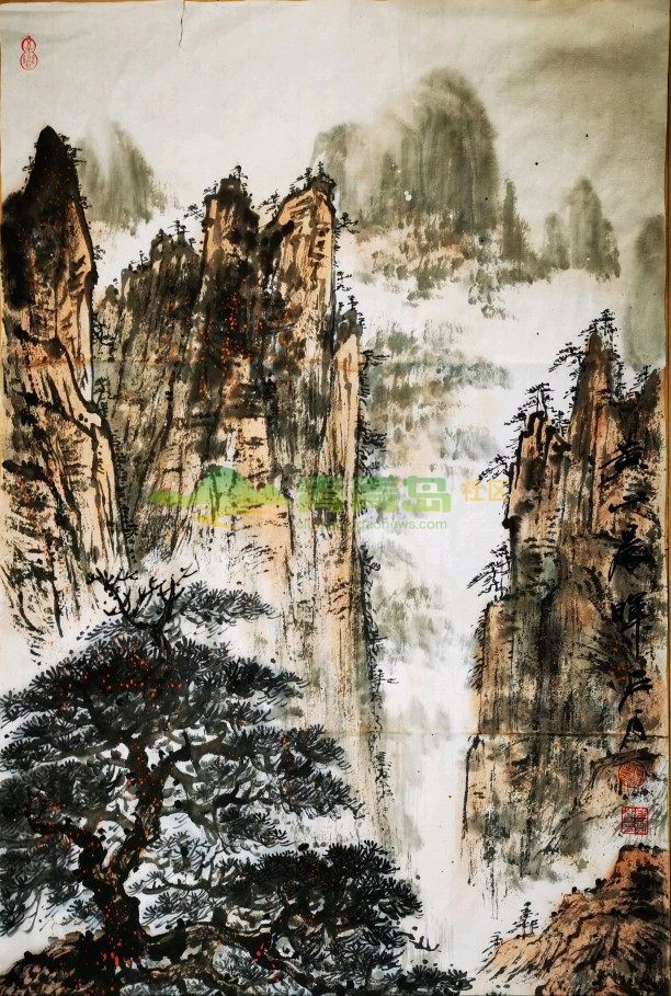 我的山水畫新作品《黃山晨暉》敬學民國時期山水畫大師董壽平先生