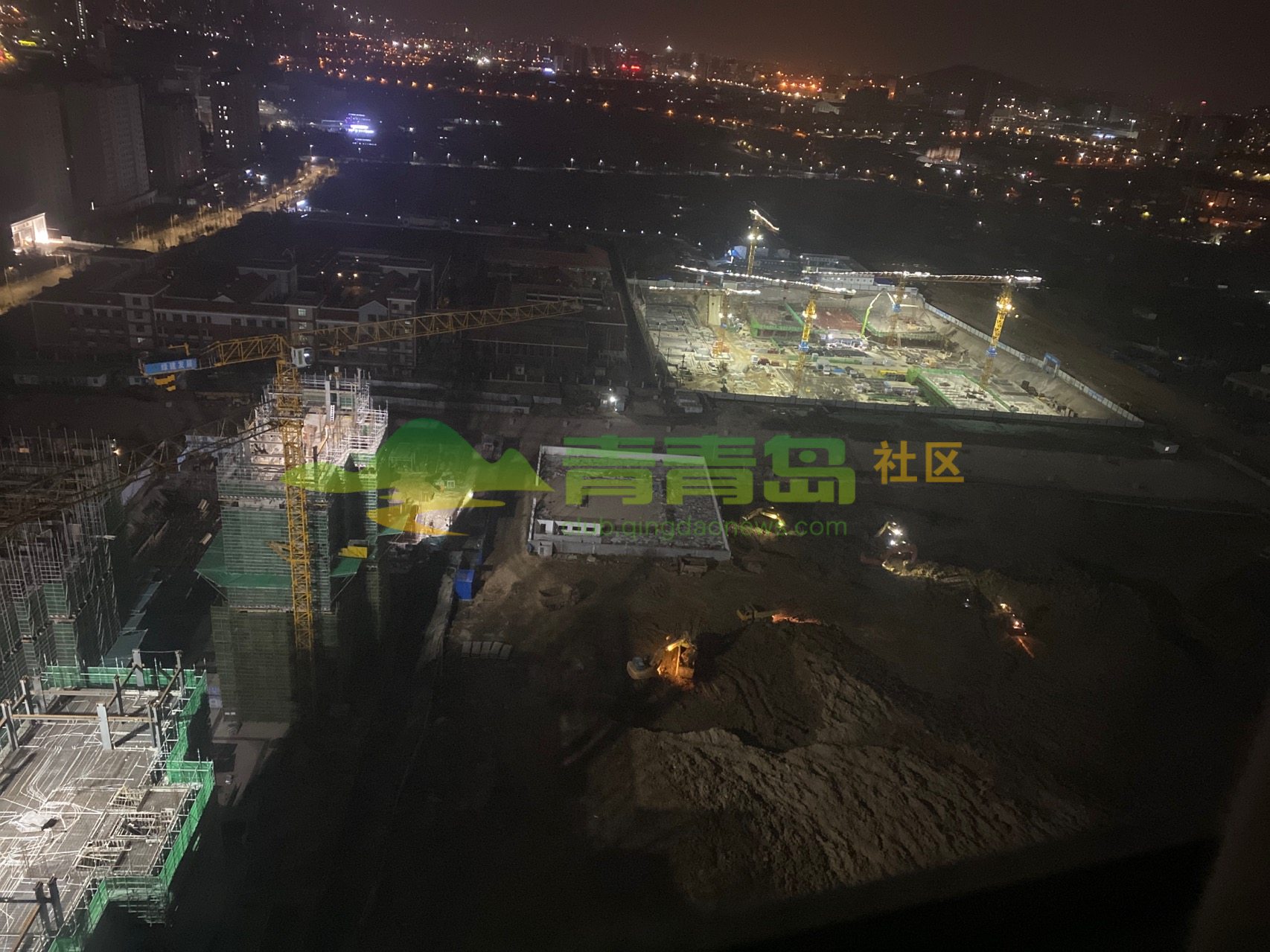 崂山区松岭路129号西侧工地，持续性夜间通宵施工，多次投诉1-青青岛社区